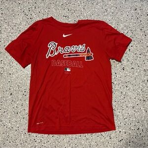 Nike Atlanta Braves Baseball Shirt Mens Large Red Dri-FIT Authentic Baseball Tee